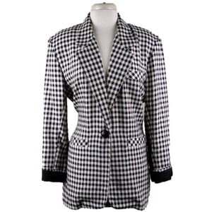 Chad Stevens Houndstooth Notched Collar One Button Long Sleeve Mid Length Blazer